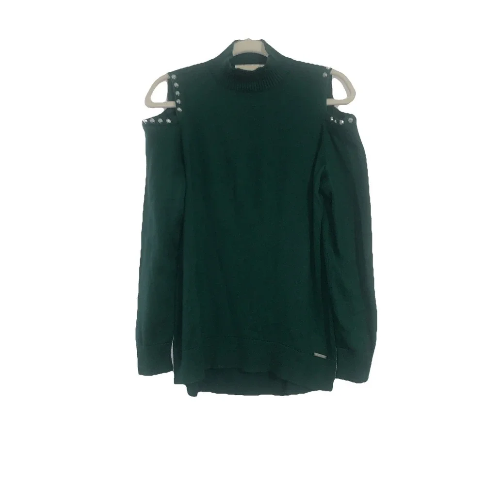 MICHAEL Michael KORS Sweater Womens M Cold Shoulder Pullover Tunic‎ Green Fall
